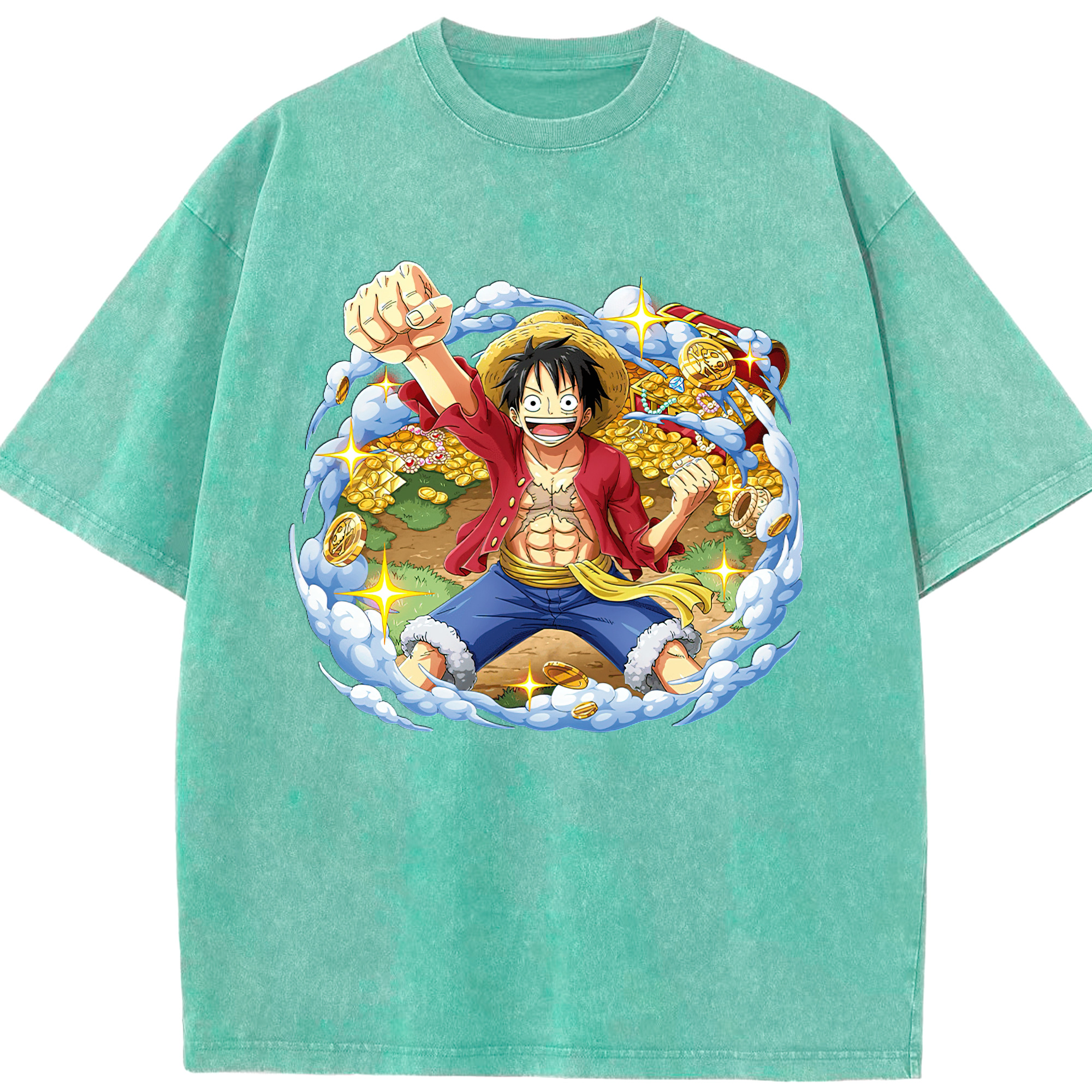 ワンピース モンキー・D・ルフィ ONE PIECE Monkey D. Luffy 綿100% ヴィンテージ風 半袖Tシャツ（フロントプリント）